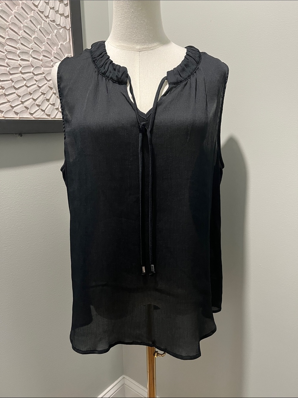 New York & Company Black Sleeveless Ruffle-Neck Tie-Front Camisole